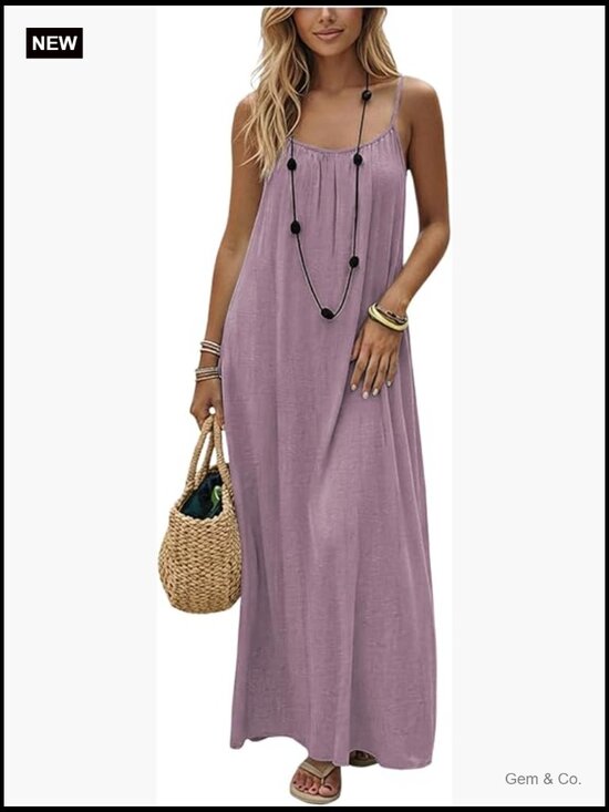 Dresses & Skirts - Open Back Spaghetti Strap Maxi Dress Loose Flowy Vacation Sundress